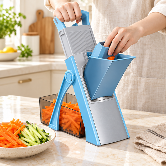 4-in-1 Manual Vegetable Cutter with Storage Box – Foldable Slicer