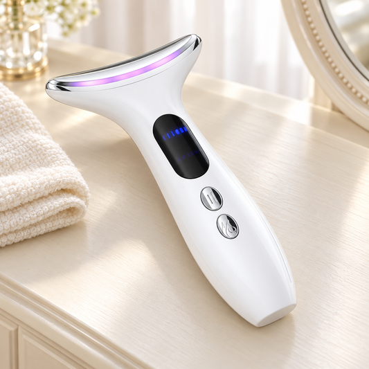 Rechargeable Face & Neck Massager – 3-Colour LED and Vibration