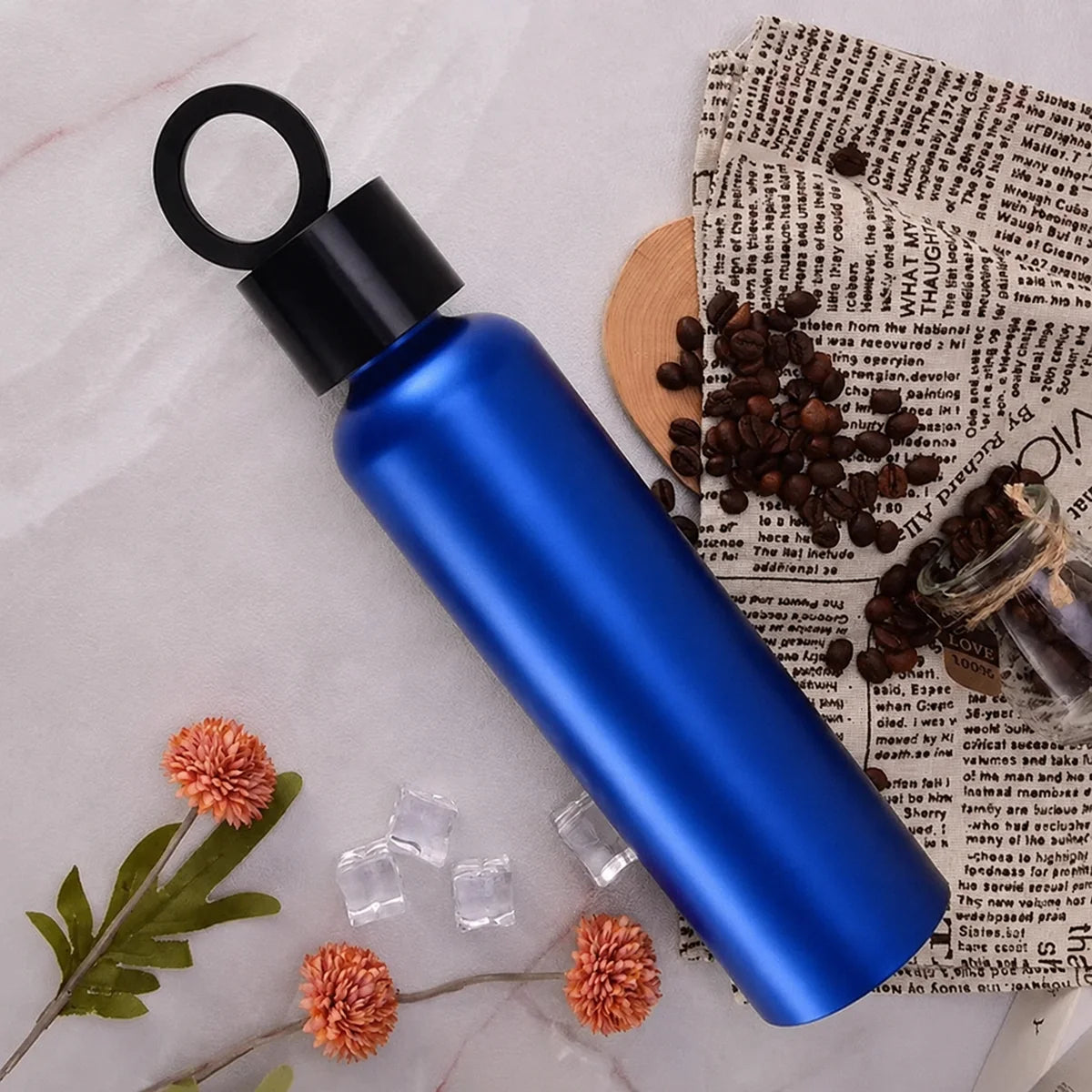 Vacuum Insulated Stainless Steel Water Bottle with Phone Holder Lid