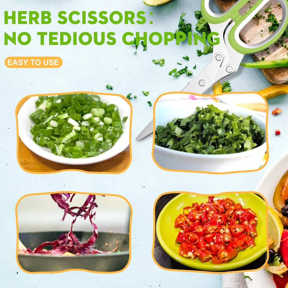 5-Blade Herb Scissors – Stainless Steel Cutter with Cleaning Comb & Cover