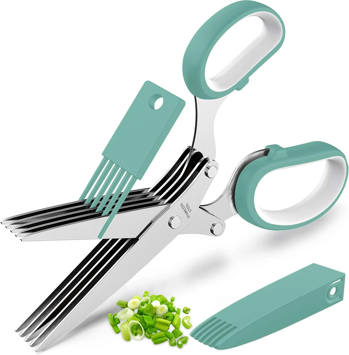 5-Blade Herb Scissors – Stainless Steel Cutter with Cleaning Comb & Cover