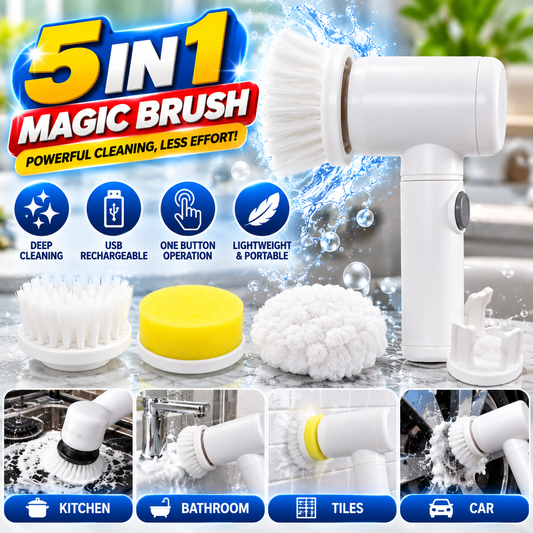 5-in-1 Electric Cleaning Brush – Cordless Handheld Kitchen & Bathroom Scrubber