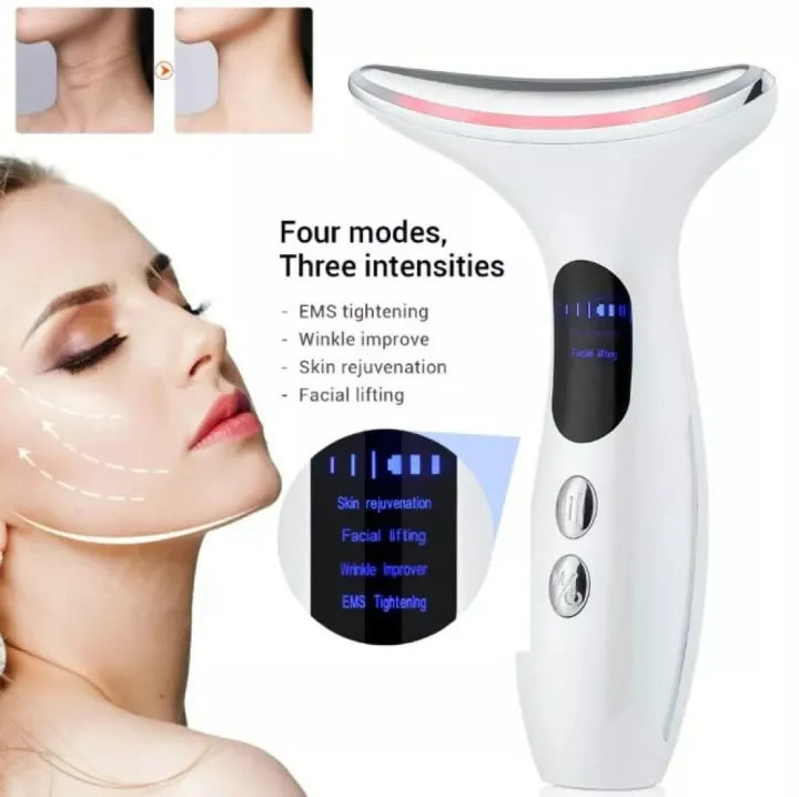 Rechargeable Face & Neck Massager – 3-Colour LED and Vibration