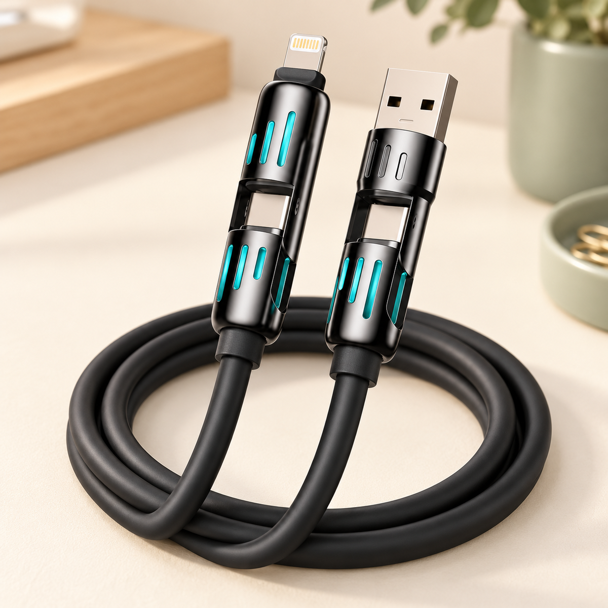 4-in-1 Multi USB Charging Cable – Lightning & Micro USB Compatible