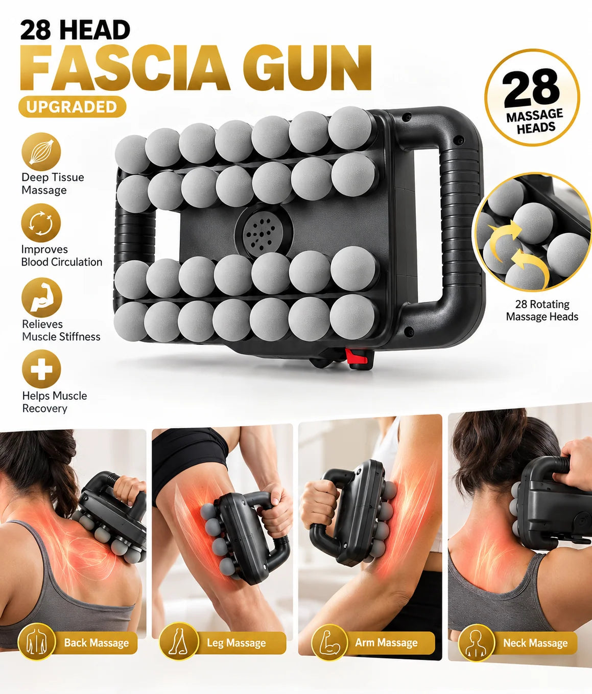 Deep Tissue Fascia Massager JY-011C with 28 Removable Massage Heads