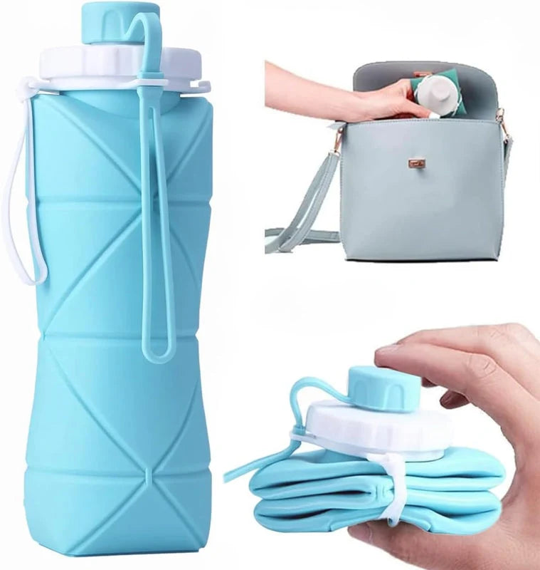 600ml Collapsible Silicone Water Bottle – Foldable Travel Bottle with Strap