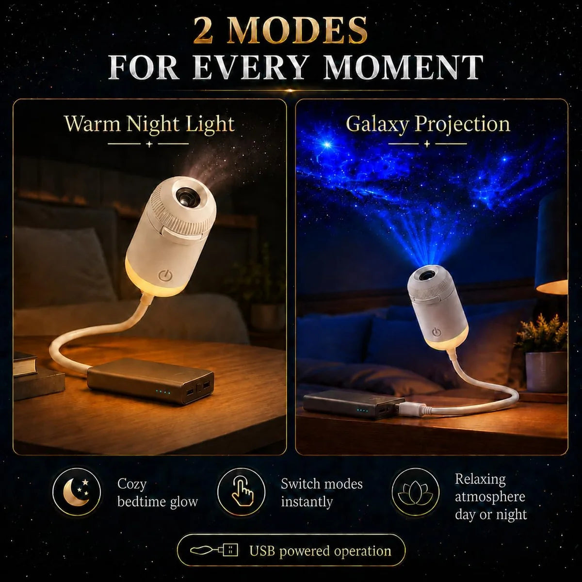 Mini USB Starry Sky Projection Lamp – Decorative Night Light with Pattern Slides