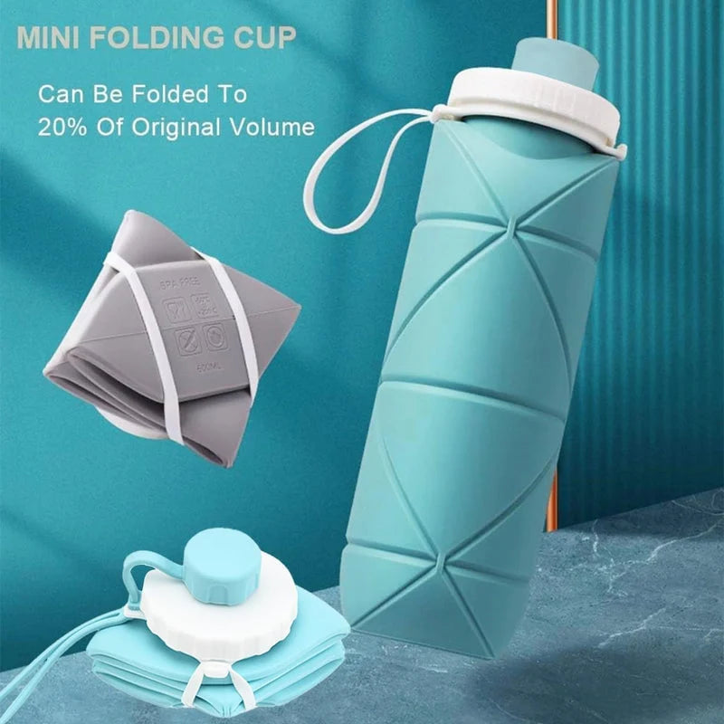 600ml Collapsible Silicone Water Bottle – Foldable Travel Bottle with Strap