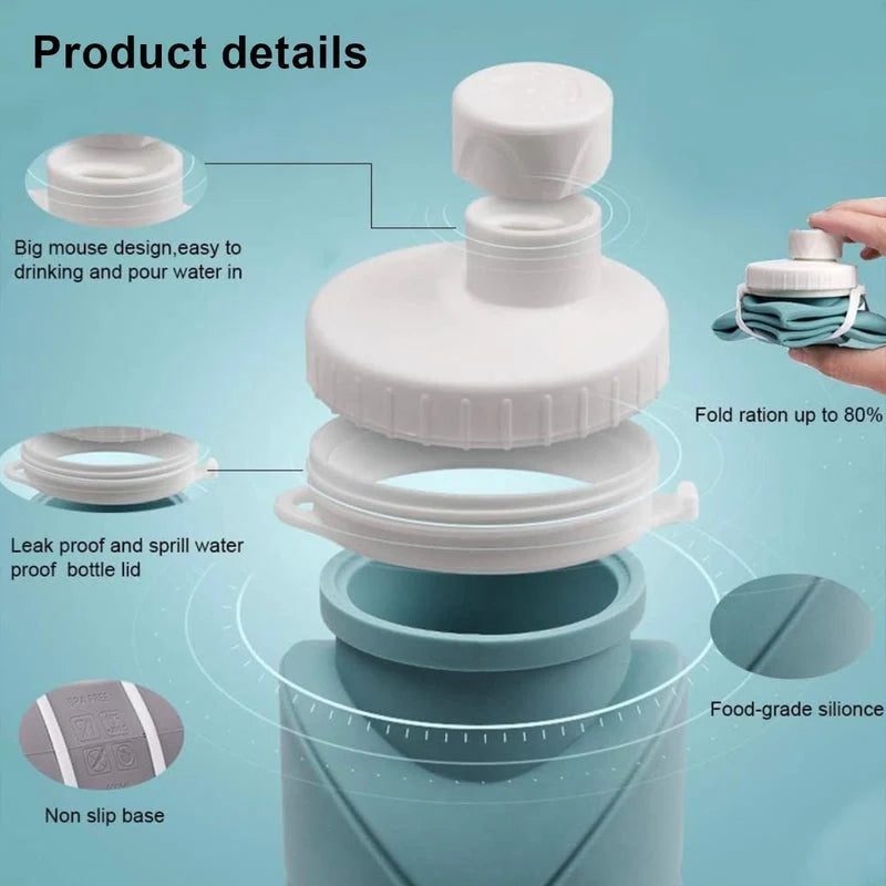 600ml Collapsible Silicone Water Bottle – Foldable Travel Bottle with Strap