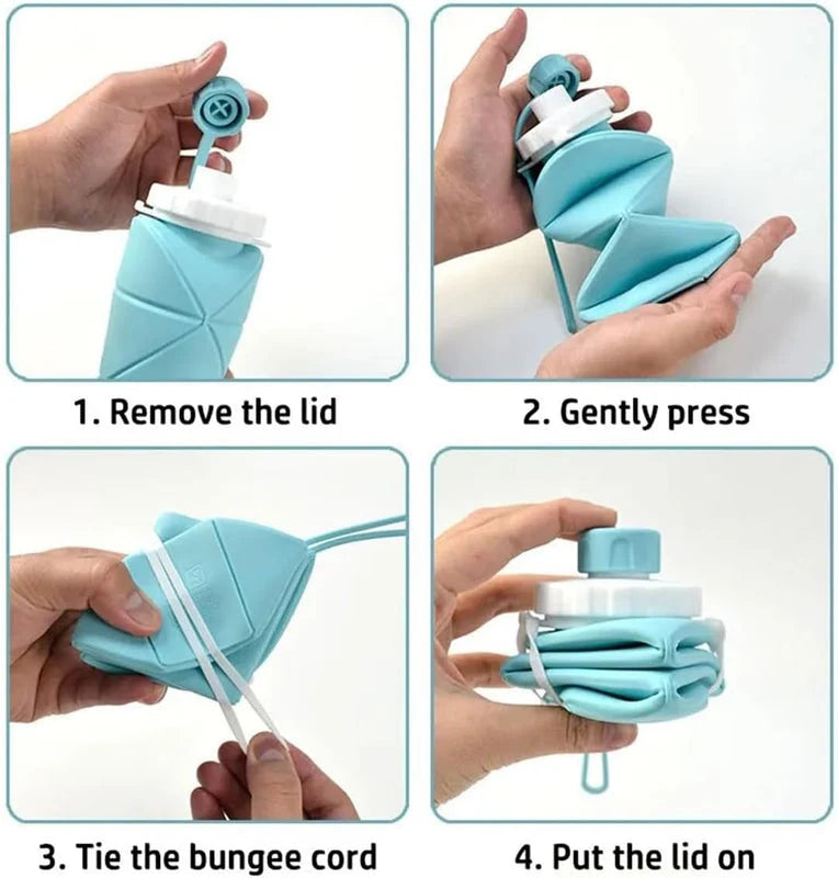 600ml Collapsible Silicone Water Bottle – Foldable Travel Bottle with Strap