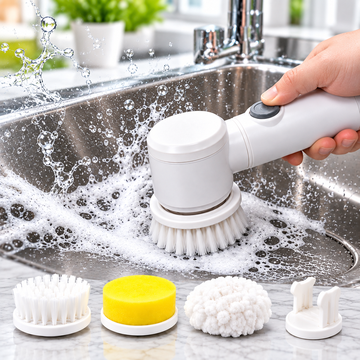 5-in-1 Electric Cleaning Brush – Cordless Handheld Kitchen & Bathroom Scrubber