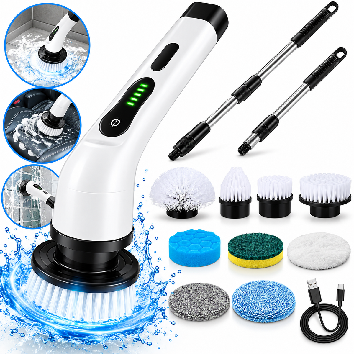 Electric Cleaning Brush – Extendable Power Scrubber with Multiple Heads