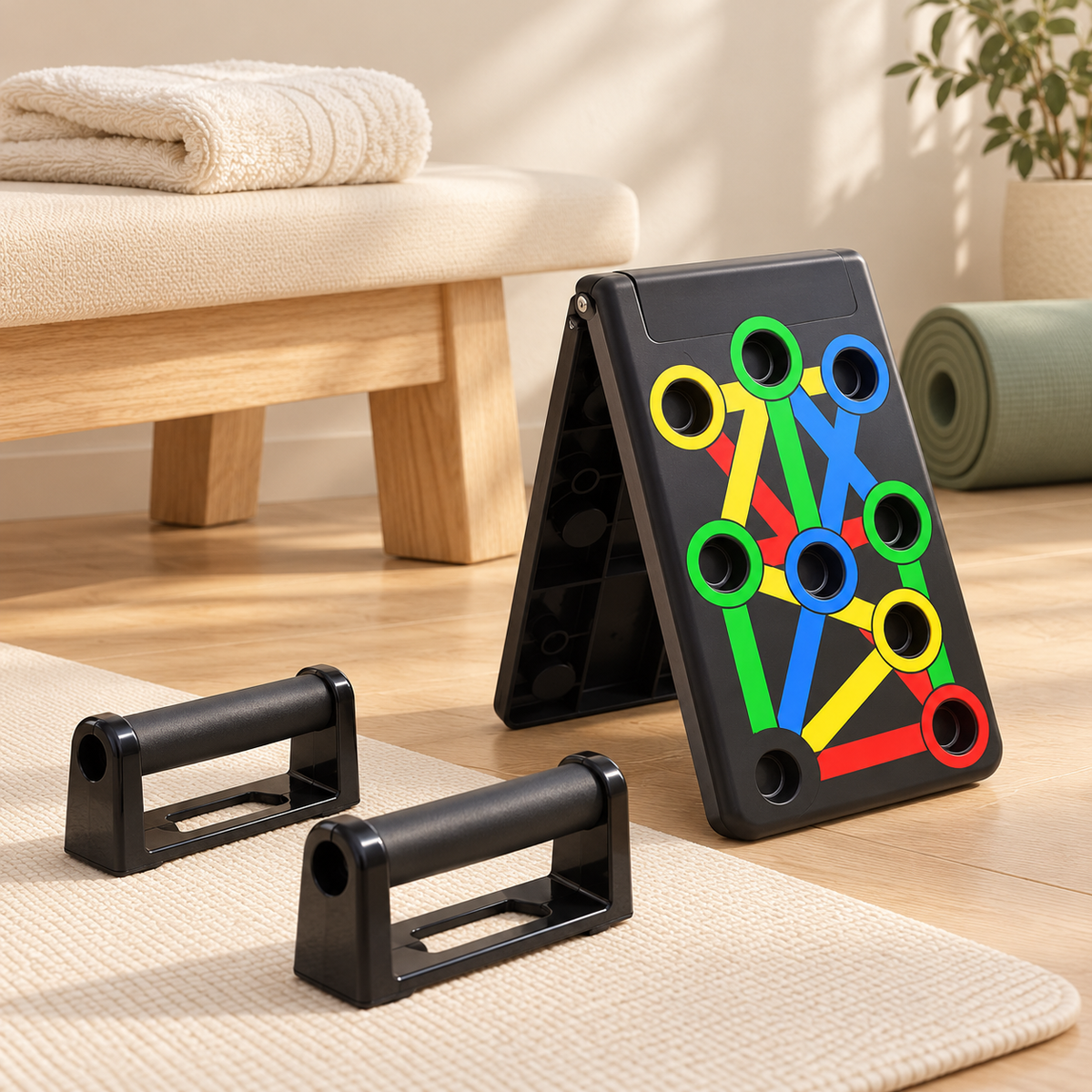 Foldable Push-Up Board – Colour-Coded Positions & Non-Slip Handles