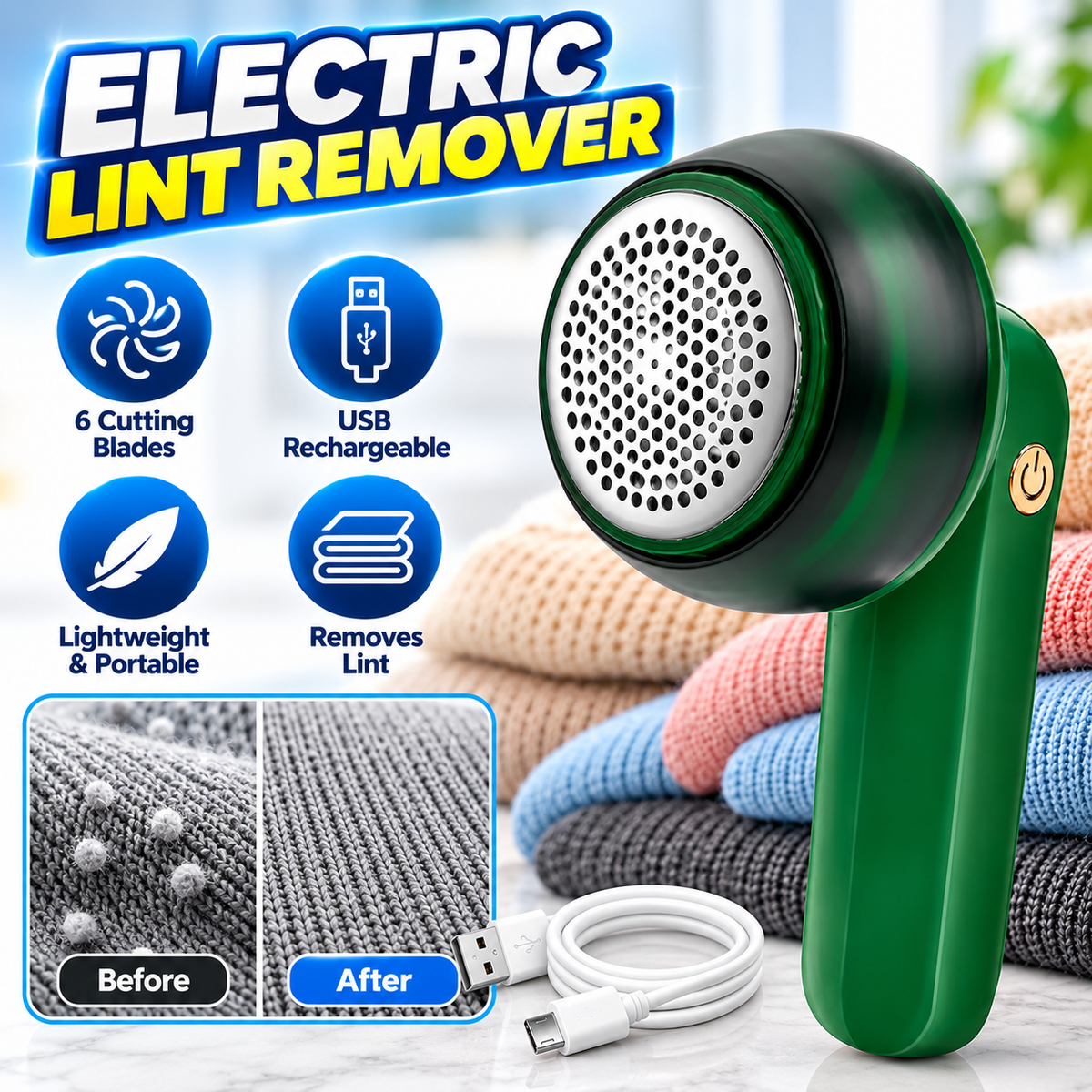 Rechargeable Lint Remover – USB Electric Fabric Shaver for Clothes & Sofas