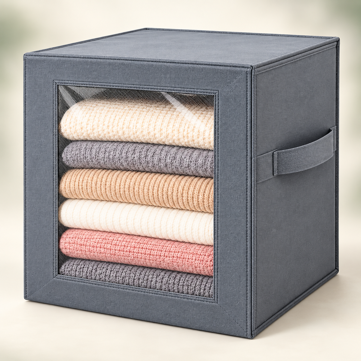 Large Stackable Fabric Storage Organizer with Lid & Clear Window