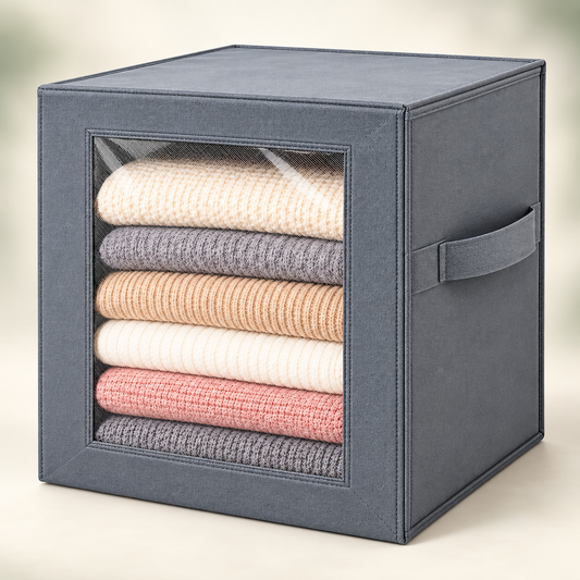 Large Stackable Fabric Storage Organizer with Lid & Clear Window