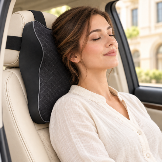 Memory Foam Car Neck Pillow – Adjustable Headrest Support with Washable Cover