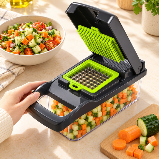 Vegetable Chopper & Slicer with Container and Interchangeable Blades