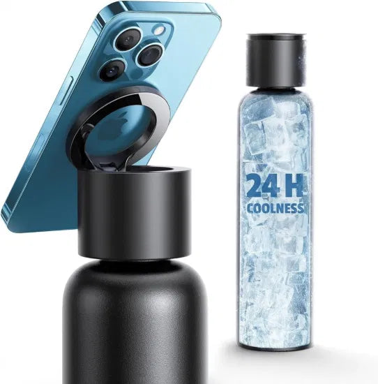 Vacuum Insulated Stainless Steel Water Bottle with Phone Holder Lid