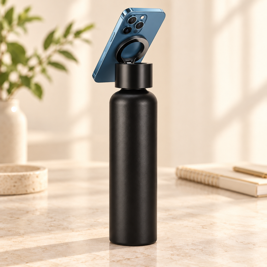 Vacuum Insulated Stainless Steel Water Bottle with Phone Holder Lid