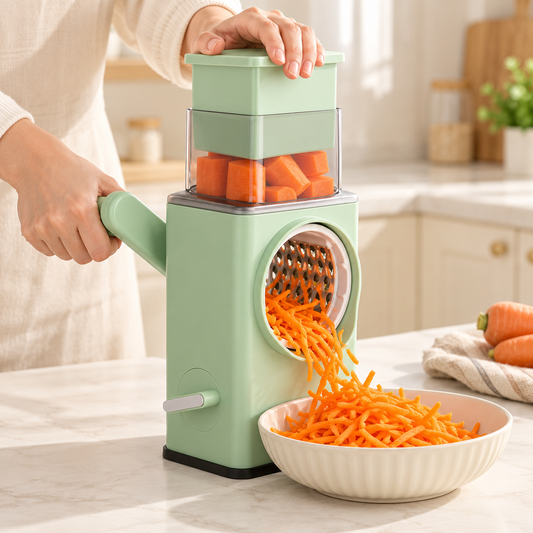 Rotary Vegetable Cutter & Cheese Grater with 3 Stainless Steel Blades