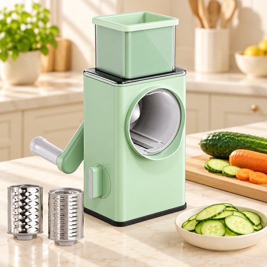 Rotary Vegetable Cutter & Cheese Grater with 3 Stainless Steel Blades