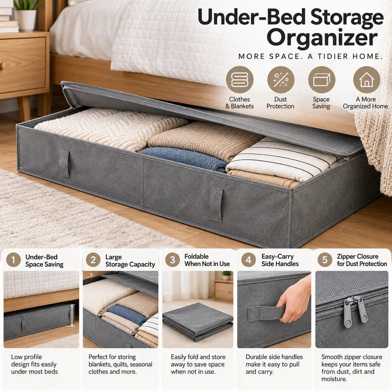 Foldable Under Bed Storage Organizer for Clothes & Blankets