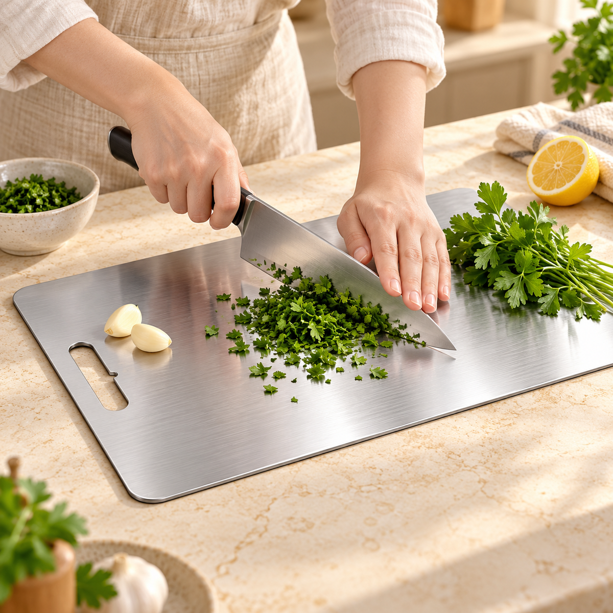 Titanium Alloy Chopping Board with Handle – Kitchen Cutting Board