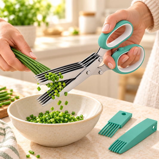 5-Blade Herb Scissors – Stainless Steel Cutter with Cleaning Comb & Cover