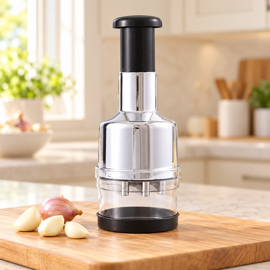 Manual Press Garlic & Vegetable Chopper – Stainless Steel Blade Cutter