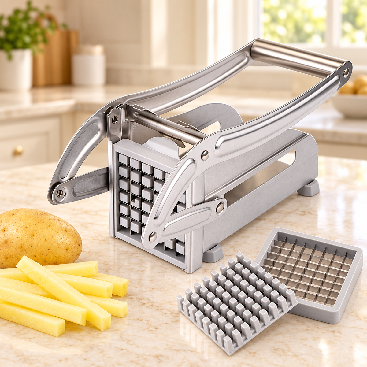 Stainless Steel Potato & Vegetable Cutter – Manual French Fry Slicer
