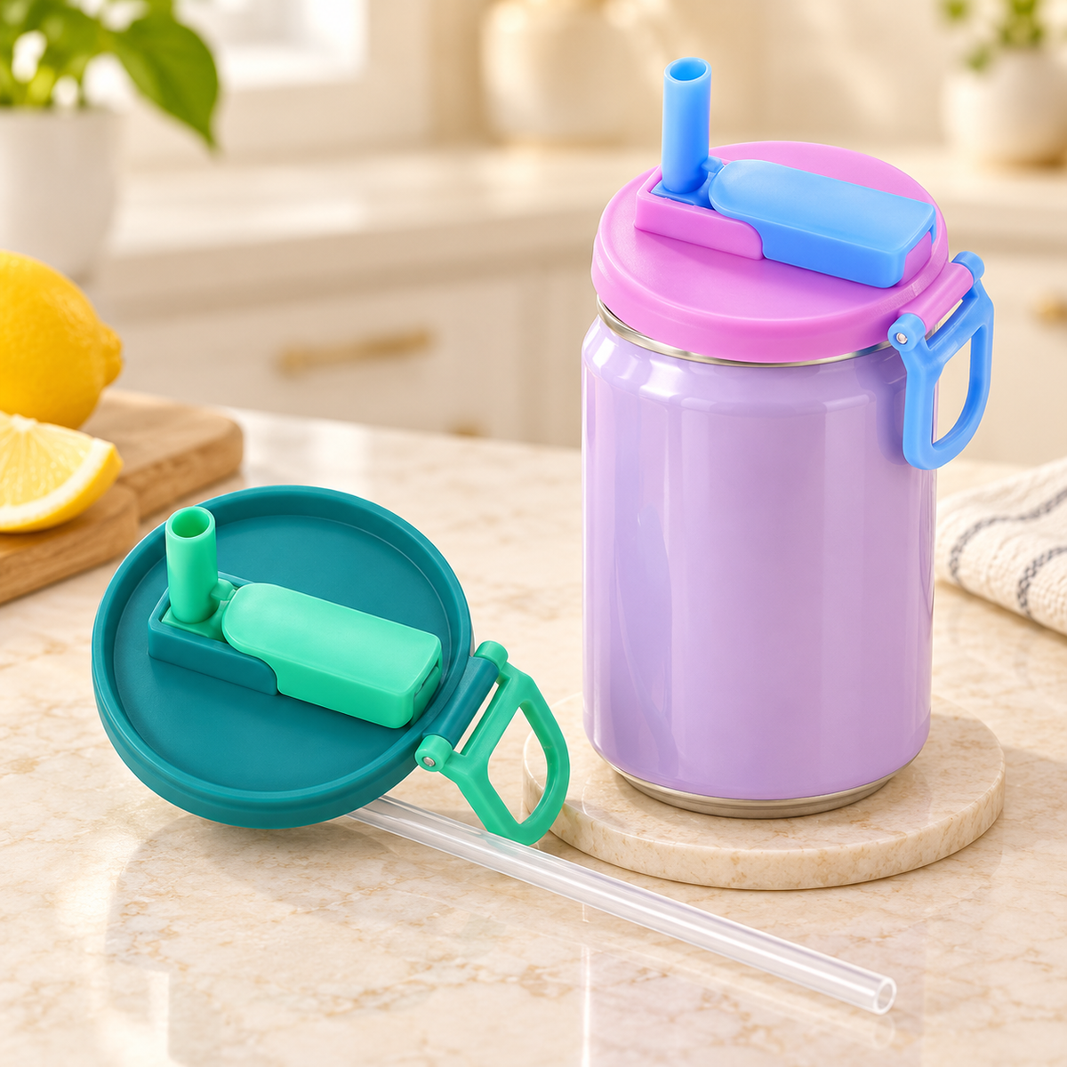 Reusable Silicone Cup Lid & Straw Set with Easy-Grip Handles