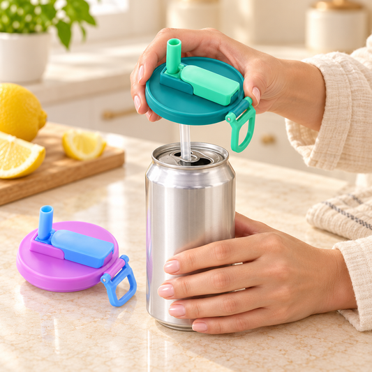 Reusable Silicone Cup Lid & Straw Set with Easy-Grip Handles