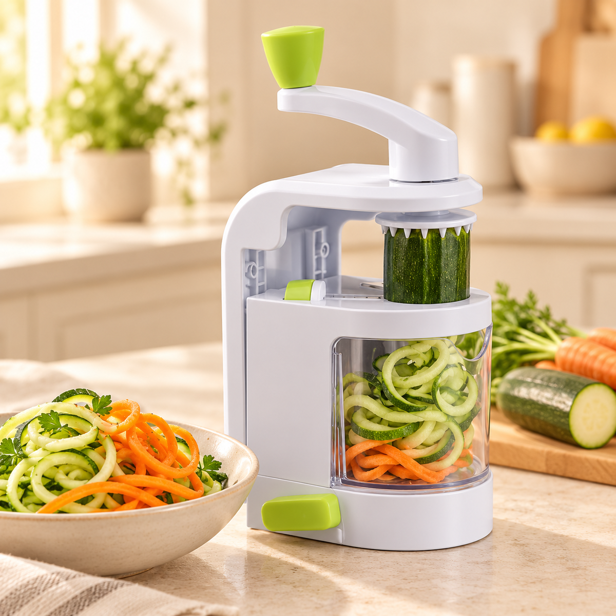 Universal Vegetable Spiralizer with Container – 3 Cutting Styles