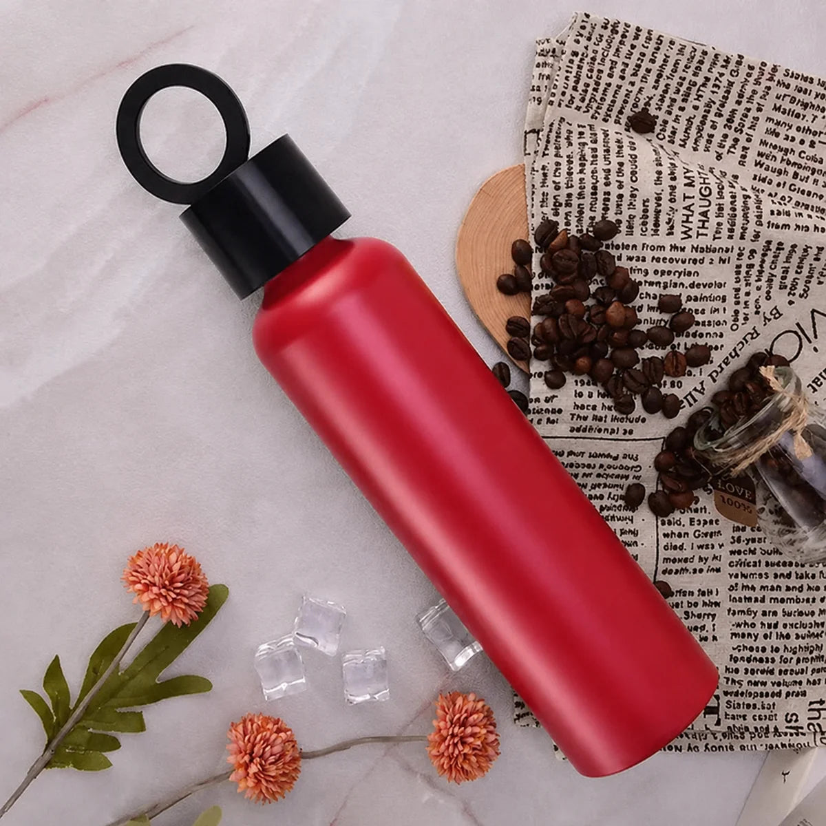 Vacuum Insulated Stainless Steel Water Bottle with Phone Holder Lid