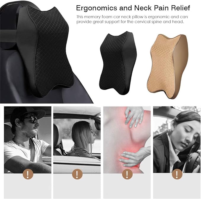 Memory Foam Car Neck Pillow – Adjustable Headrest Support with Washable Cover