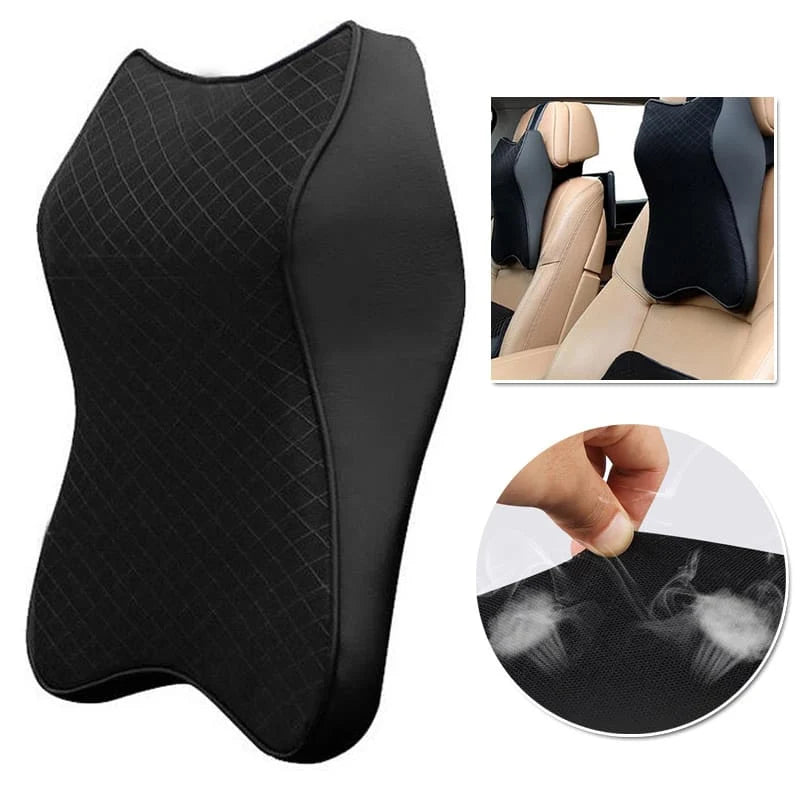 Memory Foam Car Neck Pillow – Adjustable Headrest Support with Washable Cover