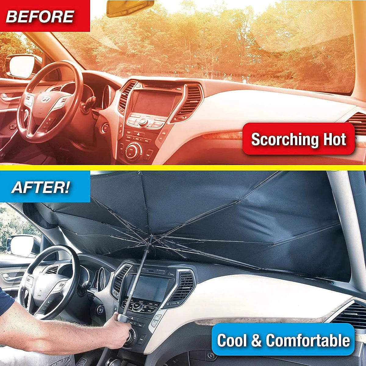 Car Windshield Sun Shade – Foldable Umbrella-Style Sunshade