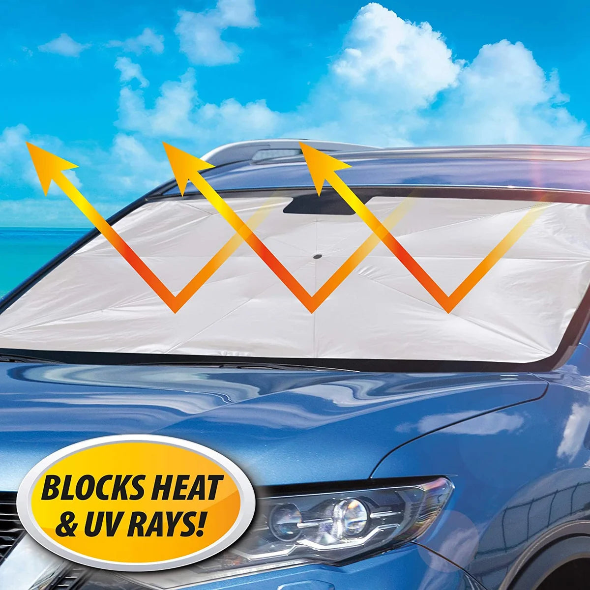 Car Windshield Sun Shade – Foldable Umbrella-Style Sunshade