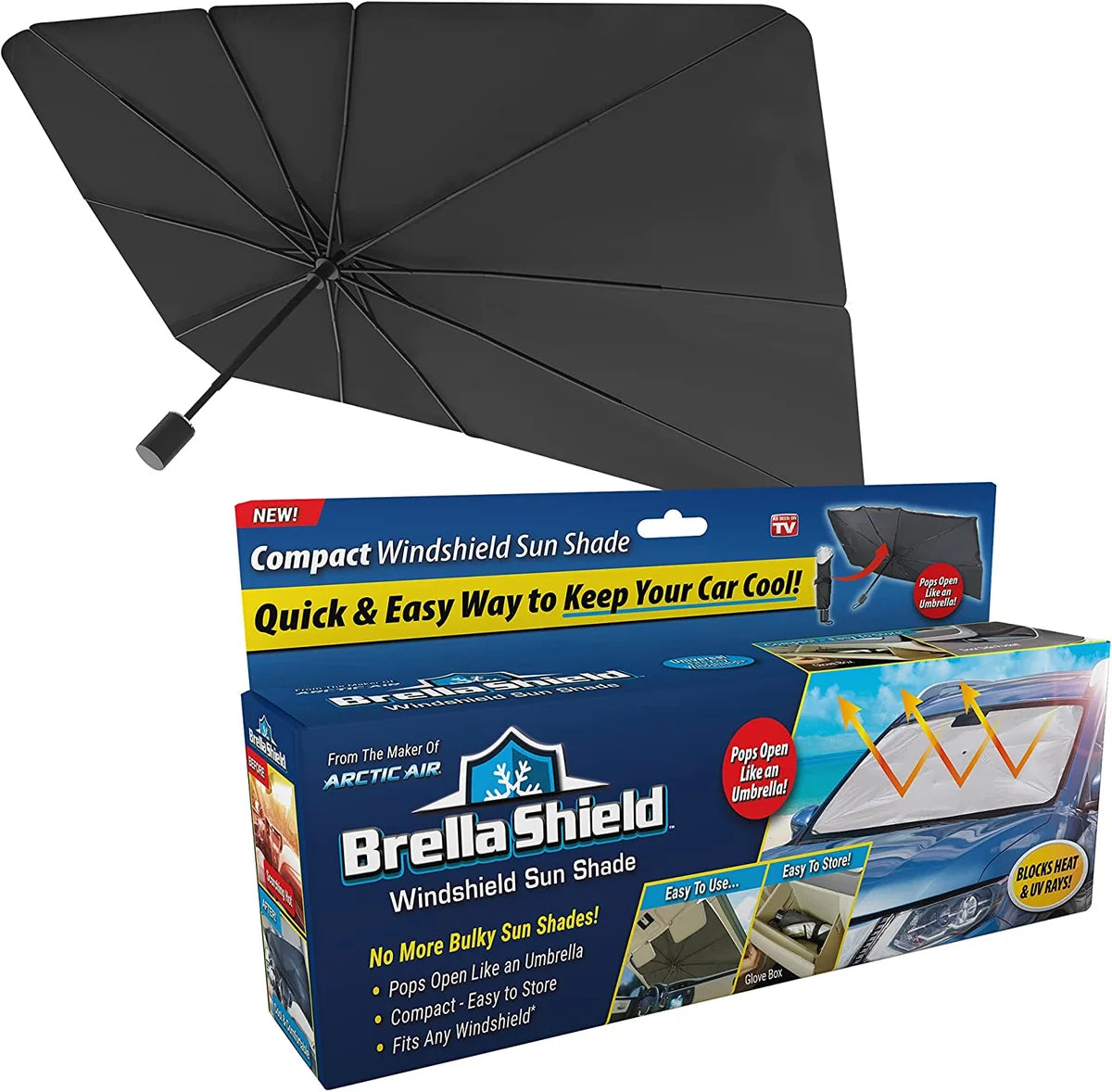 Car Windshield Sun Shade – Foldable Umbrella-Style Sunshade