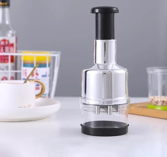 Manual Press Garlic & Vegetable Chopper – Stainless Steel Blade Cutter