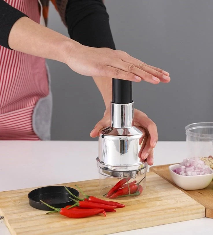 Manual Press Garlic & Vegetable Chopper – Stainless Steel Blade Cutter