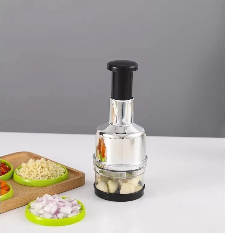 Manual Press Garlic & Vegetable Chopper – Stainless Steel Blade Cutter