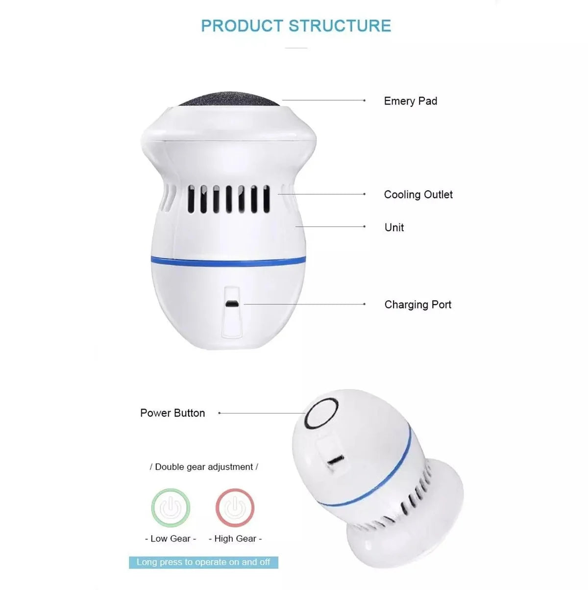 USB Rechargeable Electric Callus Remover – Dual-Speed Foot Care Tool