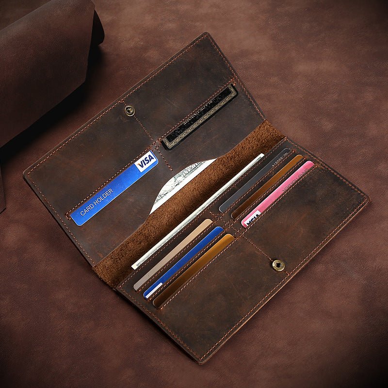 Men’s Genuine Leather Long Wallet – Dark Coffee Card & Cash Holder