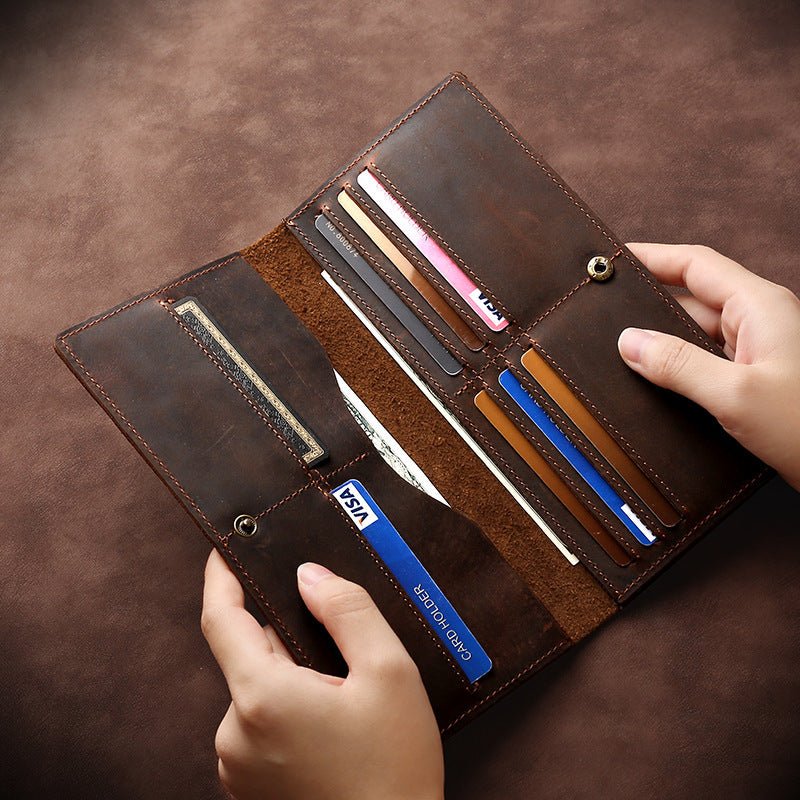 Men’s Genuine Leather Long Wallet – Dark Coffee Card & Cash Holder