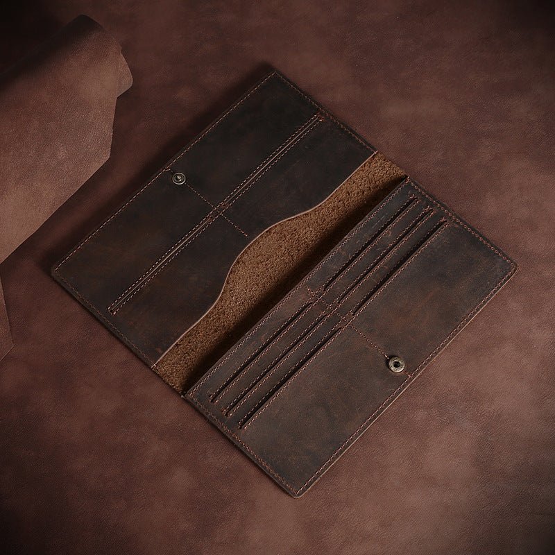 Men’s Genuine Leather Long Wallet – Dark Coffee Card & Cash Holder
