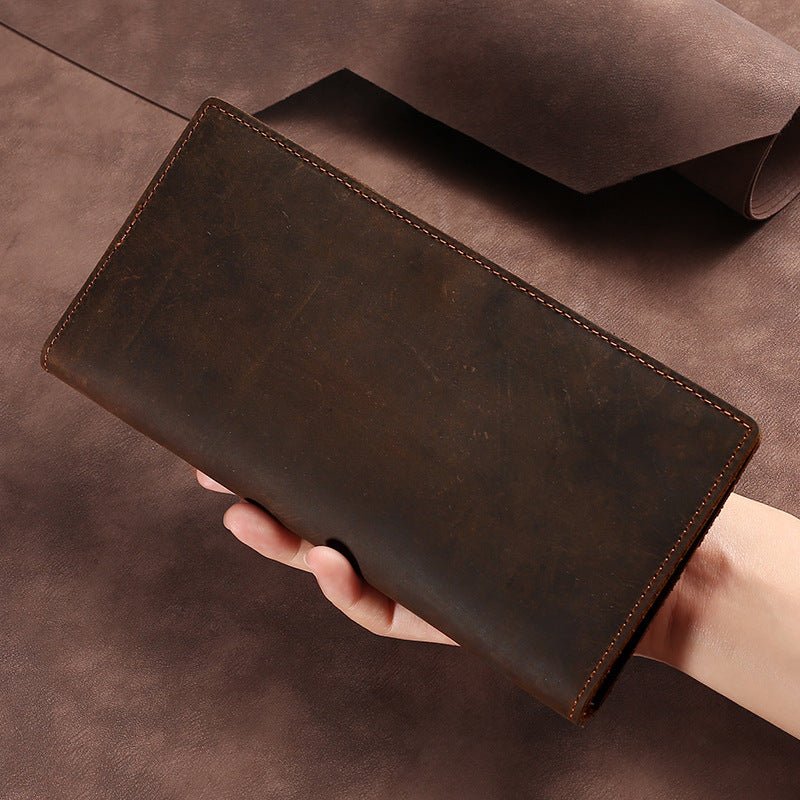 Men’s Genuine Leather Long Wallet – Dark Coffee Card & Cash Holder