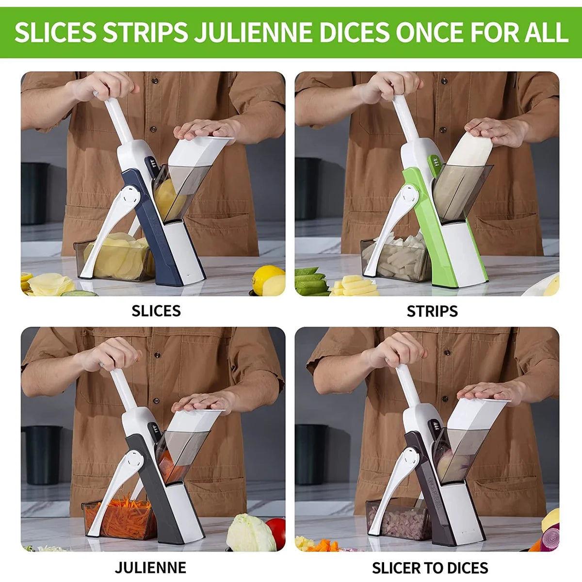 4-in-1 Manual Vegetable Cutter – Adjustable Mandoline Slicer