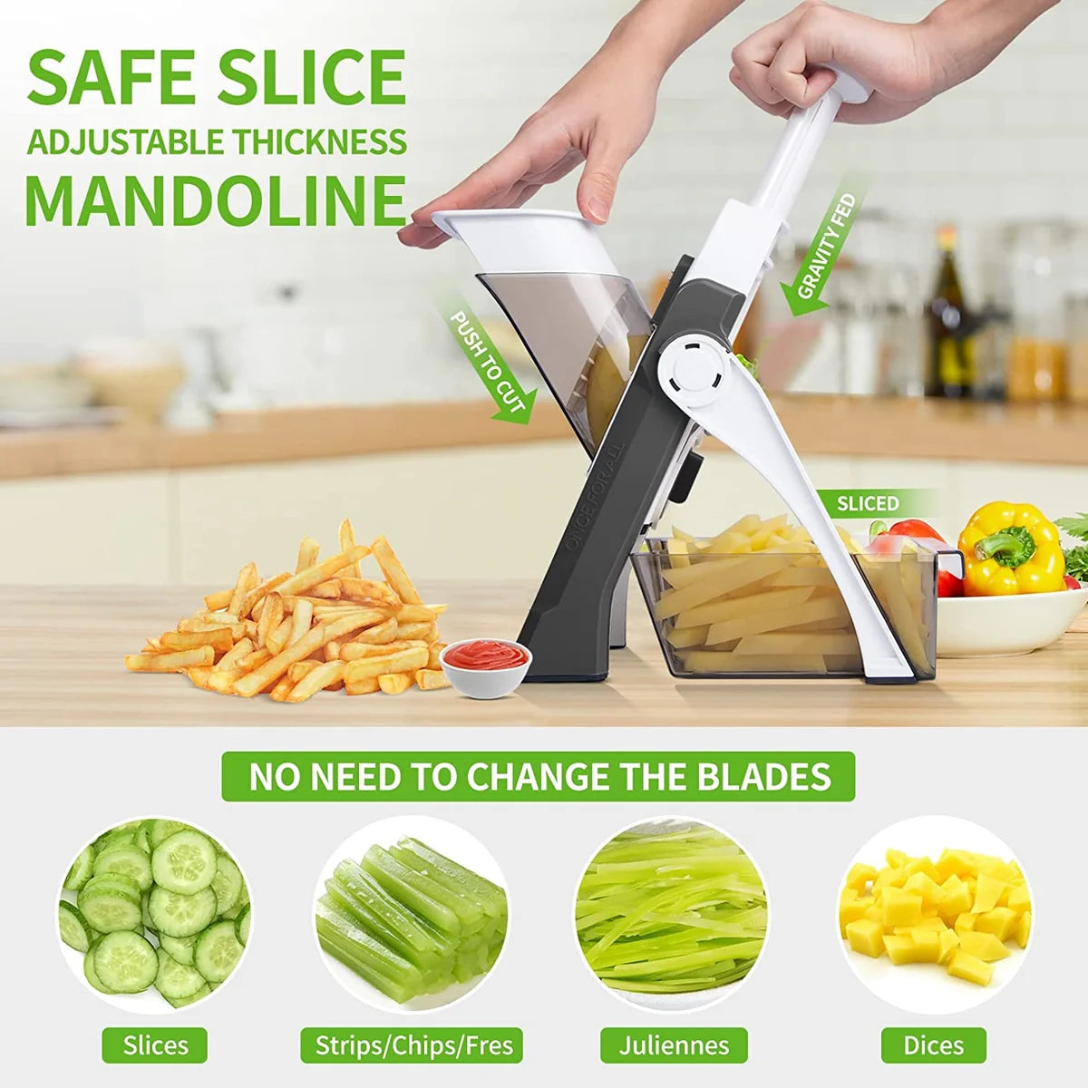 4-in-1 Manual Vegetable Cutter – Adjustable Mandoline Slicer